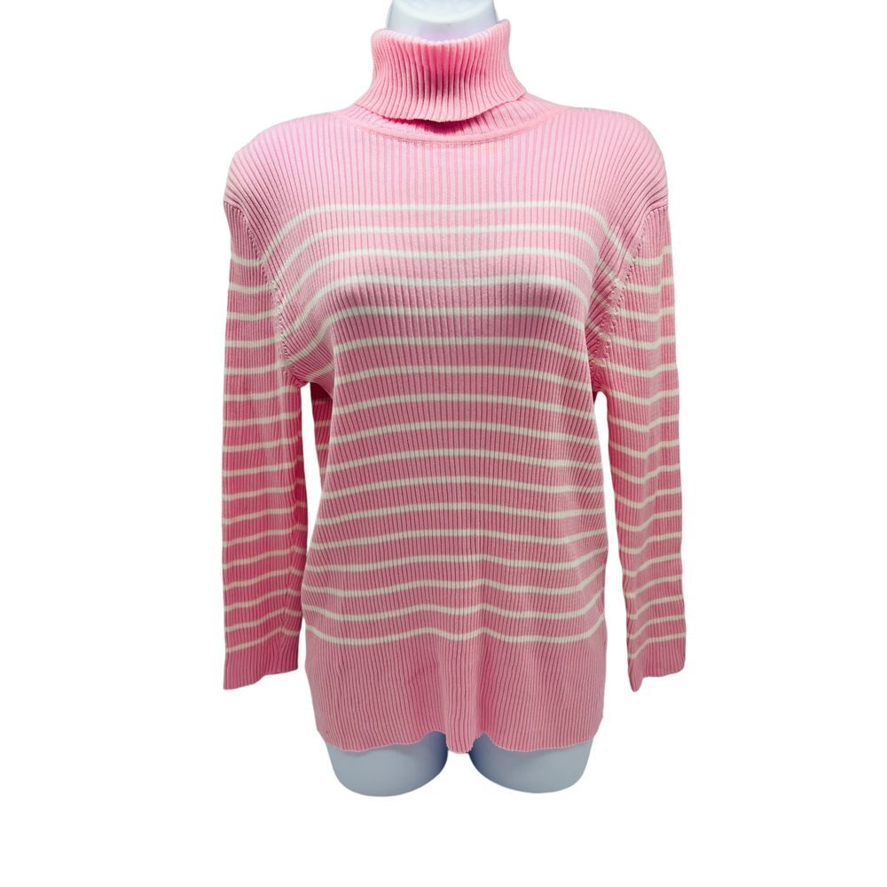 Lauren Ralph Lauren Cotton Turtleneck Pink‎ White Long Sleeve Sweater Size XL